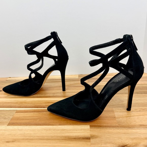Michael Kors Black Suede Strappy Stiletto Heels Zip Ankle Strap Womens 5.5M - Picture 4 of 8